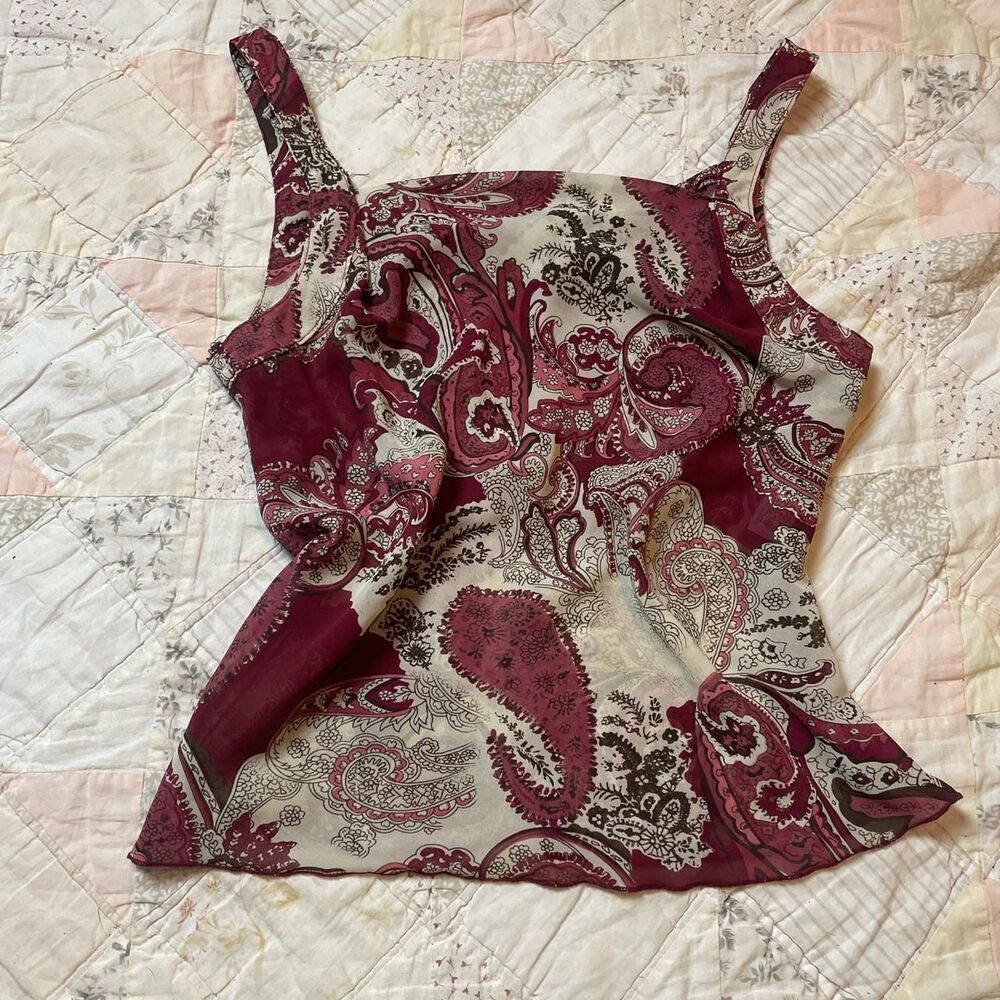 xoxo vintage maroon and cream fairy y2k paisley tank top size medium